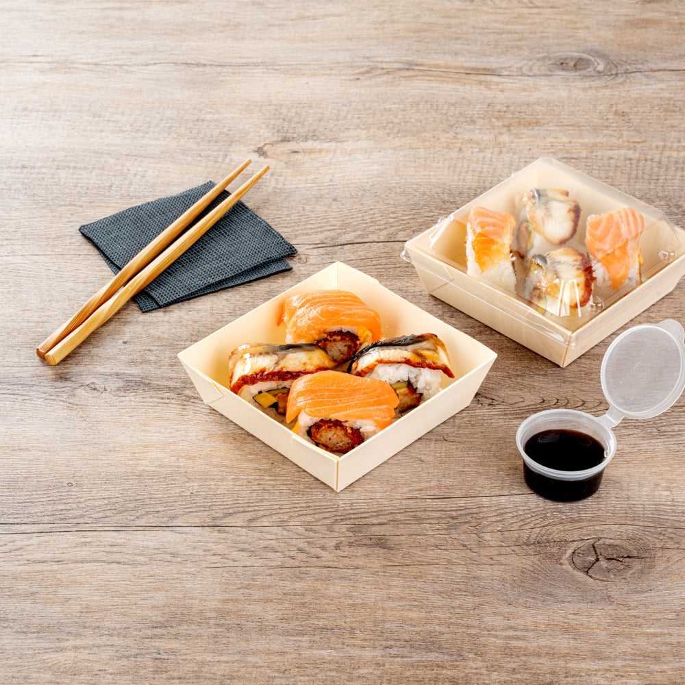 Taipei 14 oz Square Poplar Flare Container - 4 3/4" x 4 3/4" x 1 1/2" - 100 count box