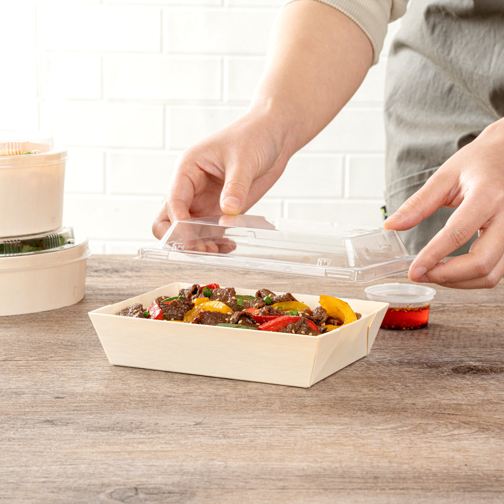 Taipei Clear Plastic Lid - Fits Rectangle Poplar Short Flare Container - 100 count box