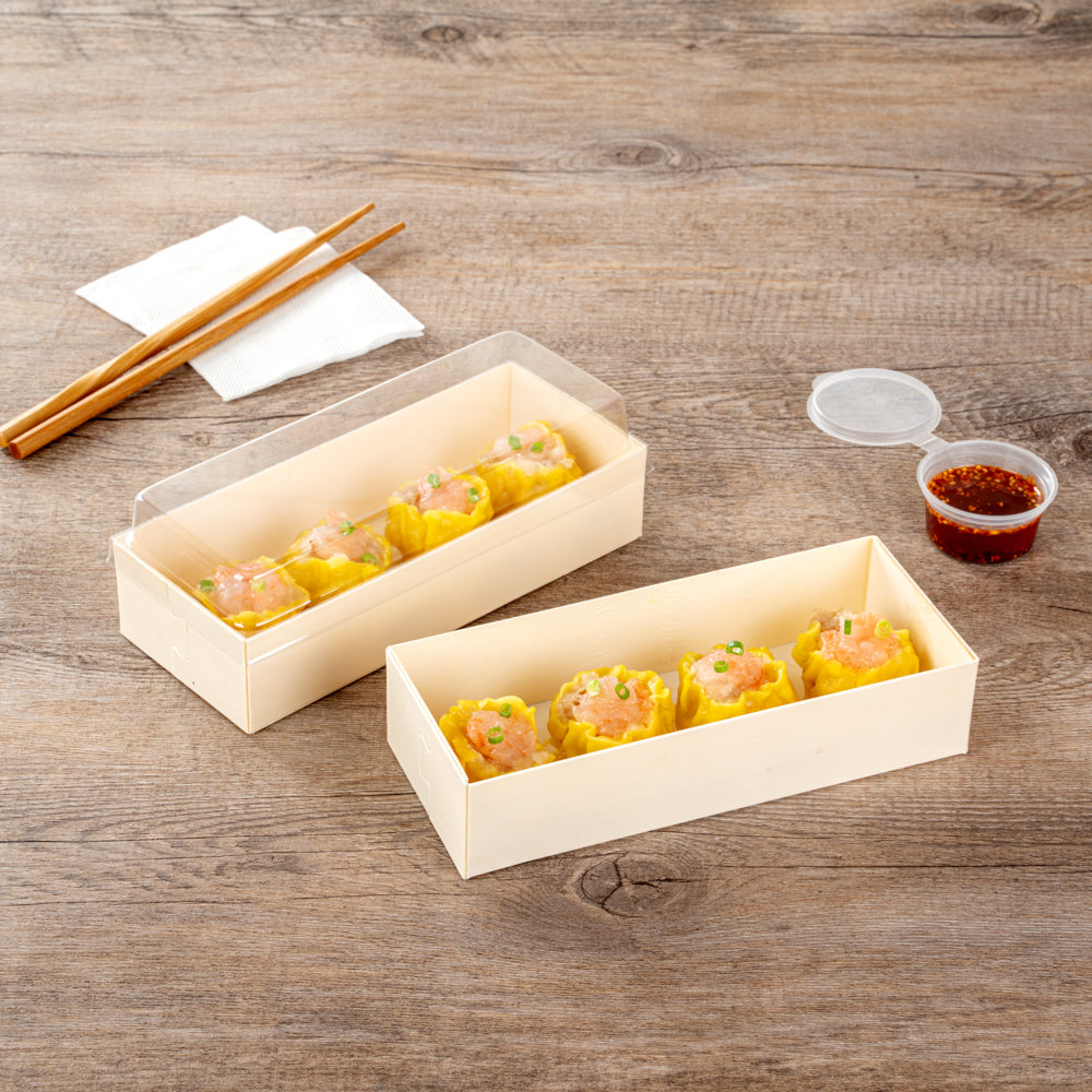 Taipei 18 oz Rectangle Poplar Long Straight Container - 7 1/4" x 3" x 1 1/2" - 100 count box