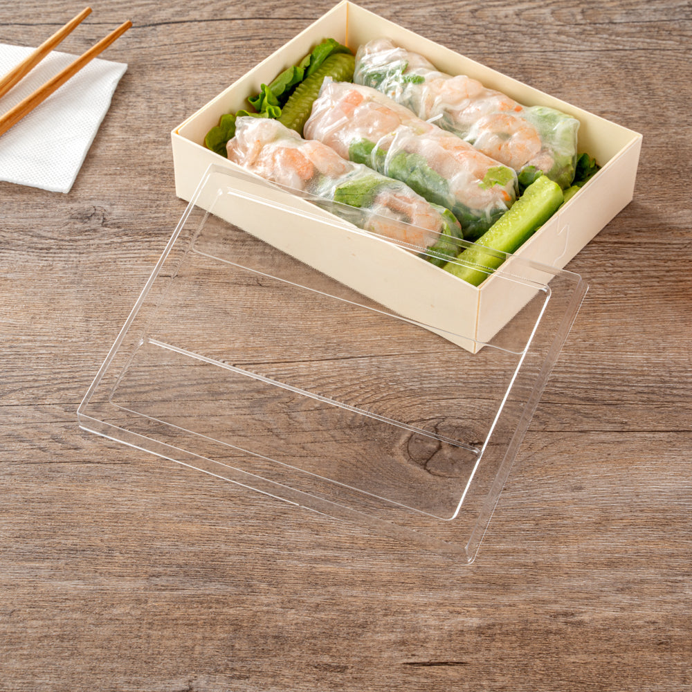 Taipei Clear Plastic Lid - Fits Rectangle Poplar Short Straight Container - 100 count box