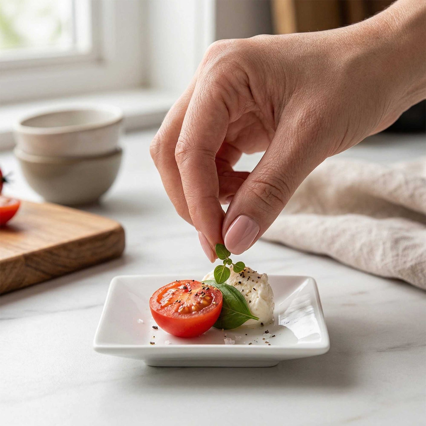 Chef 101 Square White Porcelain Mini Modern Plate - 3" x 3" x 1" - 10 count box