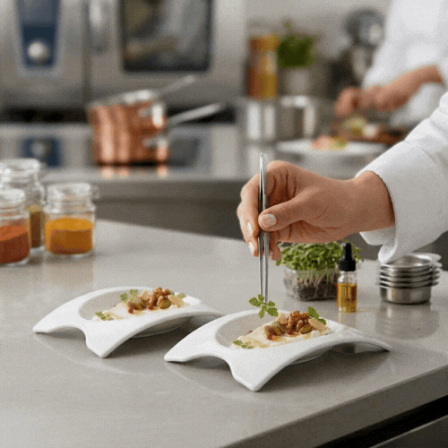 Chef 101 Rectangle White Porcelain Mini Concavo Dish - 4" x 3" x 3/4" - 10 count box