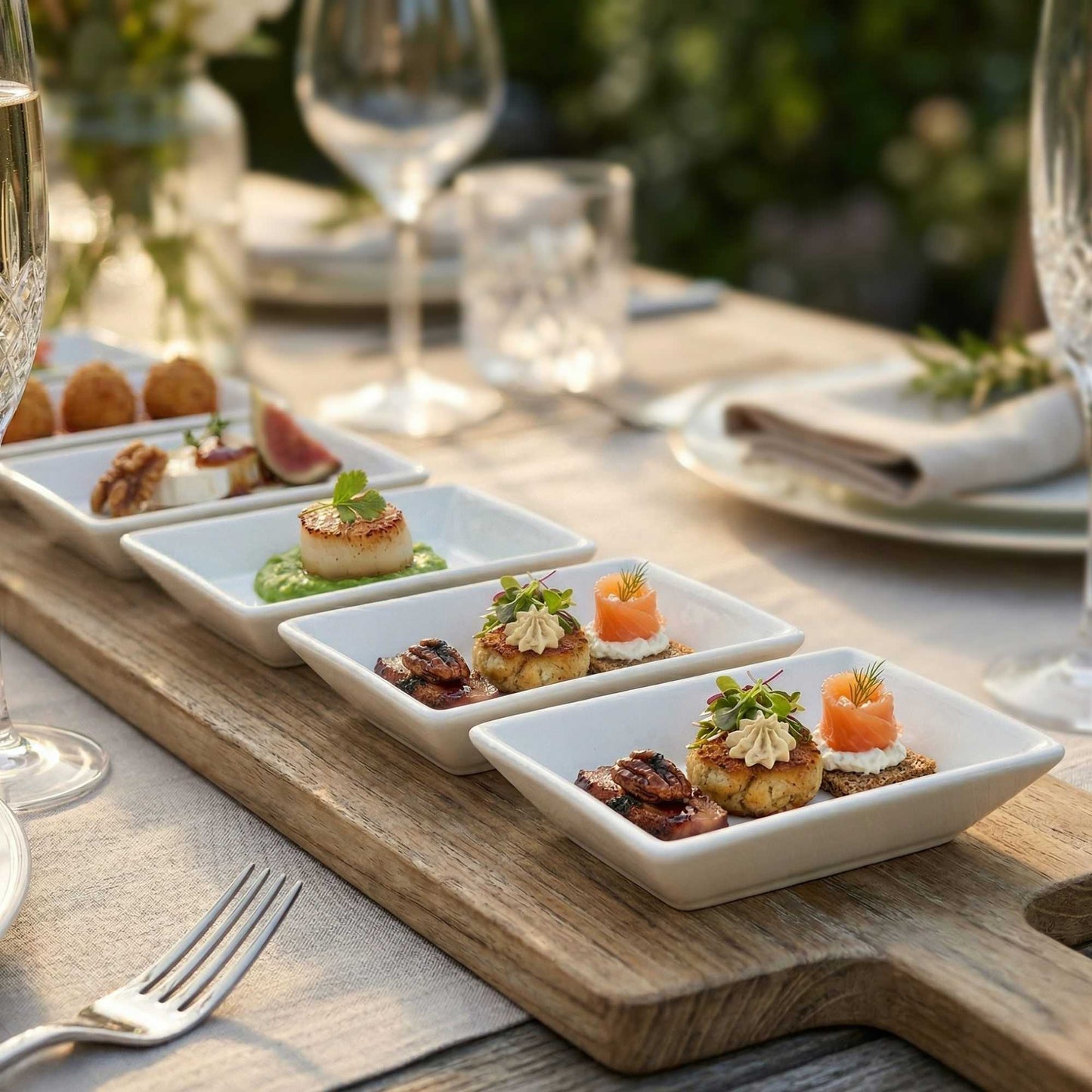 Chef 101 Rectangle White Porcelain Mini Modern Plate - 4" x 2 3/4" x 1" - 10 count box