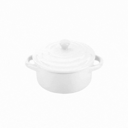 Chef 101 3 oz Round White Porcelain Mini Cocotte - 4 1/4" x 3" x 2 1/2" - 10 count box