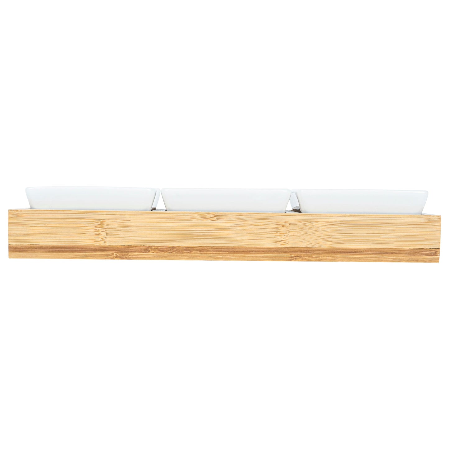 Chef 101 6 oz Rectangle White Porcelain Modern Bowl Set - 3 Bowls, Bamboo Tray - 11 3/4" x 4 1/4" x 2" - 1 count box