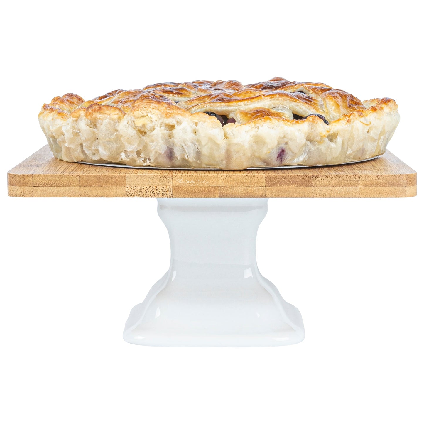 Chef 101 Hamptons Square Bamboo Serving Stand - with Porcelain Base - 8" x 8" x 4" - 1 count box