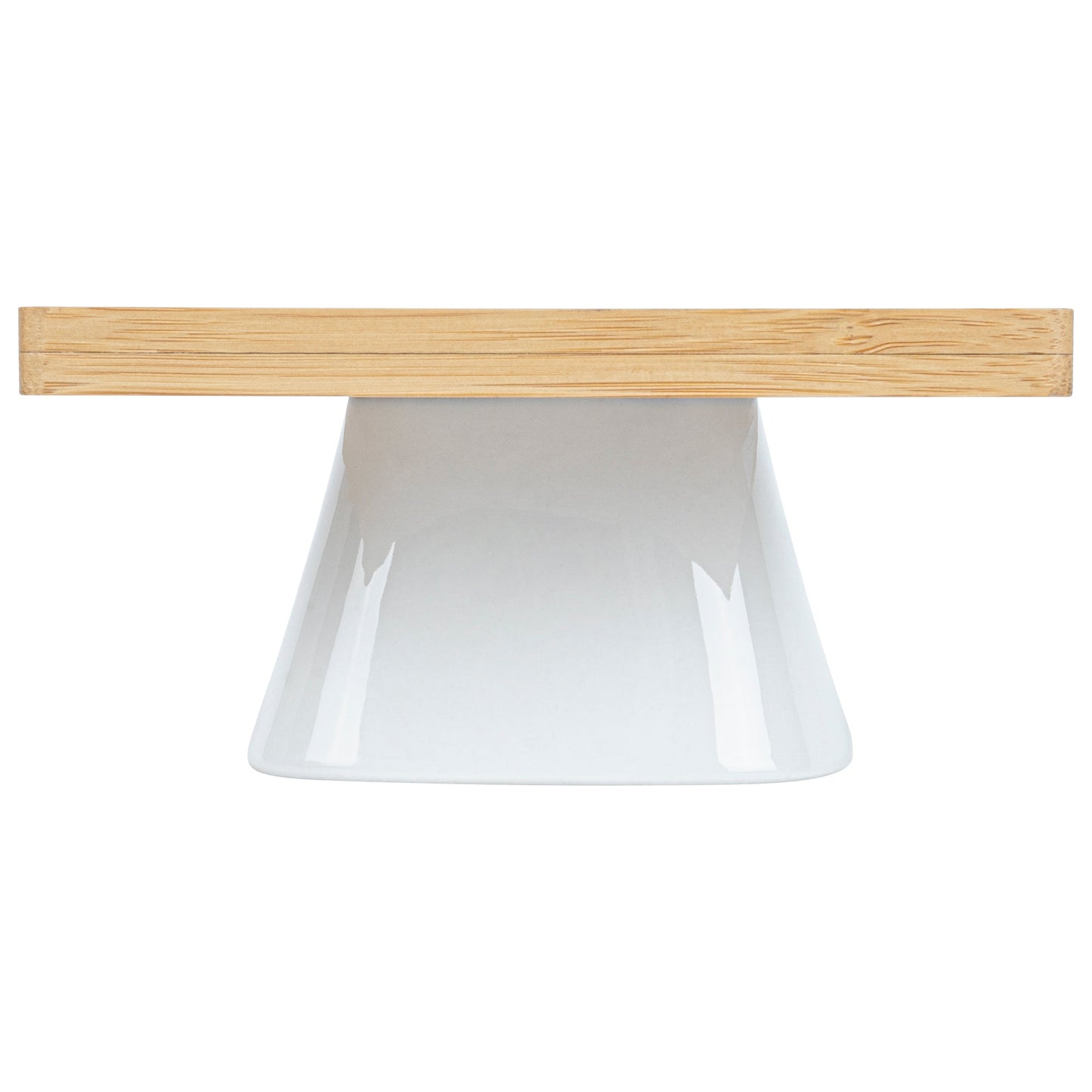 Chef 101 Hamptons Square Bamboo Serving Stand - with Porcelain Base - 5 1/2" x 5 1/2" x 2 1/2" - 1 count box