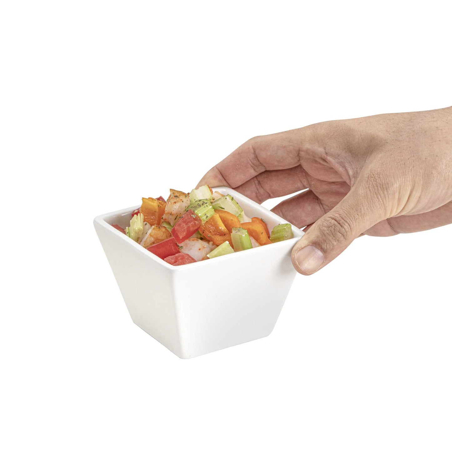 Chef 101 6 oz Square White Porcelain Kova Bowl - 3 1/2" x 3 1/2" x 2 1/2" - 10 count box