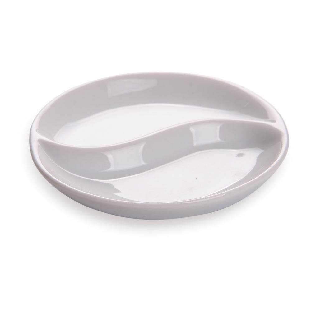 Chef 101 Round White Porcelain Mini Yin Yang Sauce Plate - 3 1/2" x 3 1/2" x 1/2" - 10 count box
