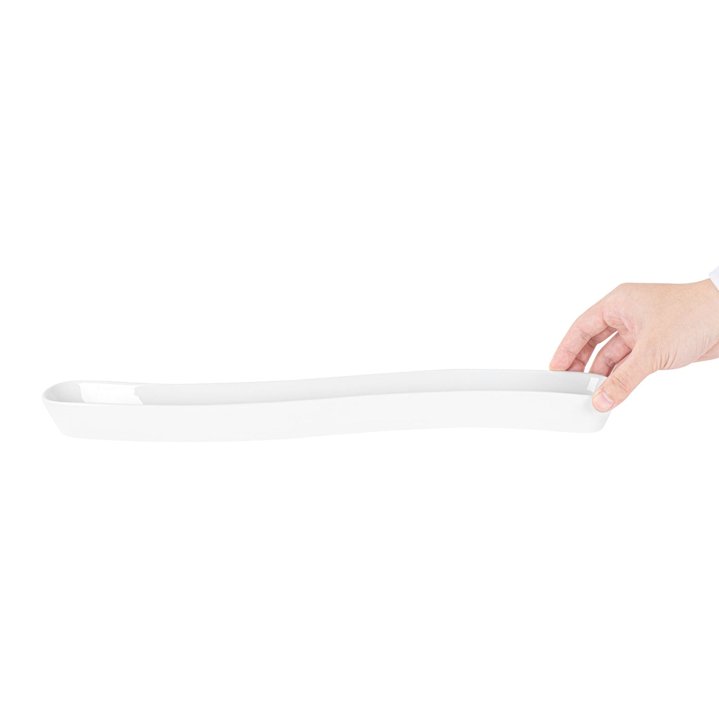 Chef 101 Swerve 14 oz Curved White Porcelain Olive Plate - 17" x 2 1/2" x 1 1/4" - 1 count box