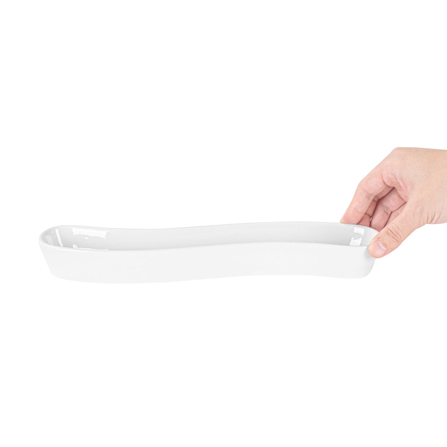 Chef 101 Swerve 10 oz Curved White Porcelain Olive Plate - 12" x 2 1/2" x 1 1/2" - 1 count box
