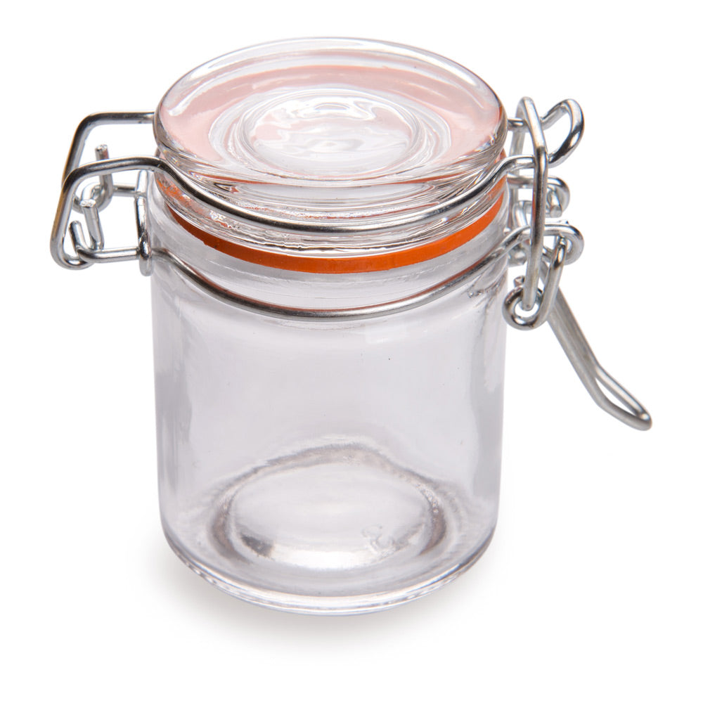 Vetri 2 oz Round Glass Nostalgic Mason Jar - with Clamp Lid - 1 3/4" x 1 3/4" x 2 1/4" - 10 count box