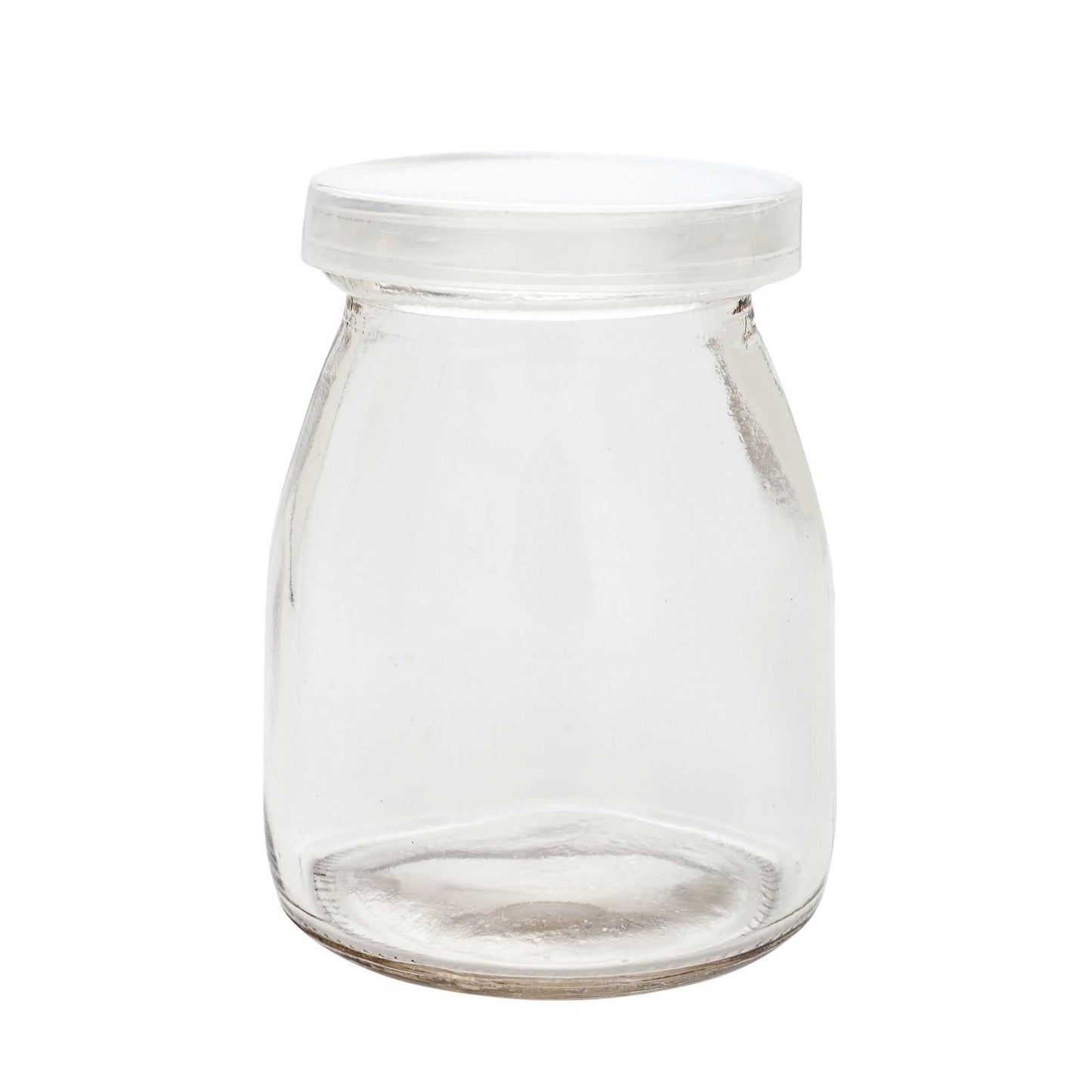 Vetri 5 oz Round Nostalgic Milk and Yogurt Glass - with Plastic Lid - 2 1/2" x 2 1/2" x 3 1/4" - 100 count box