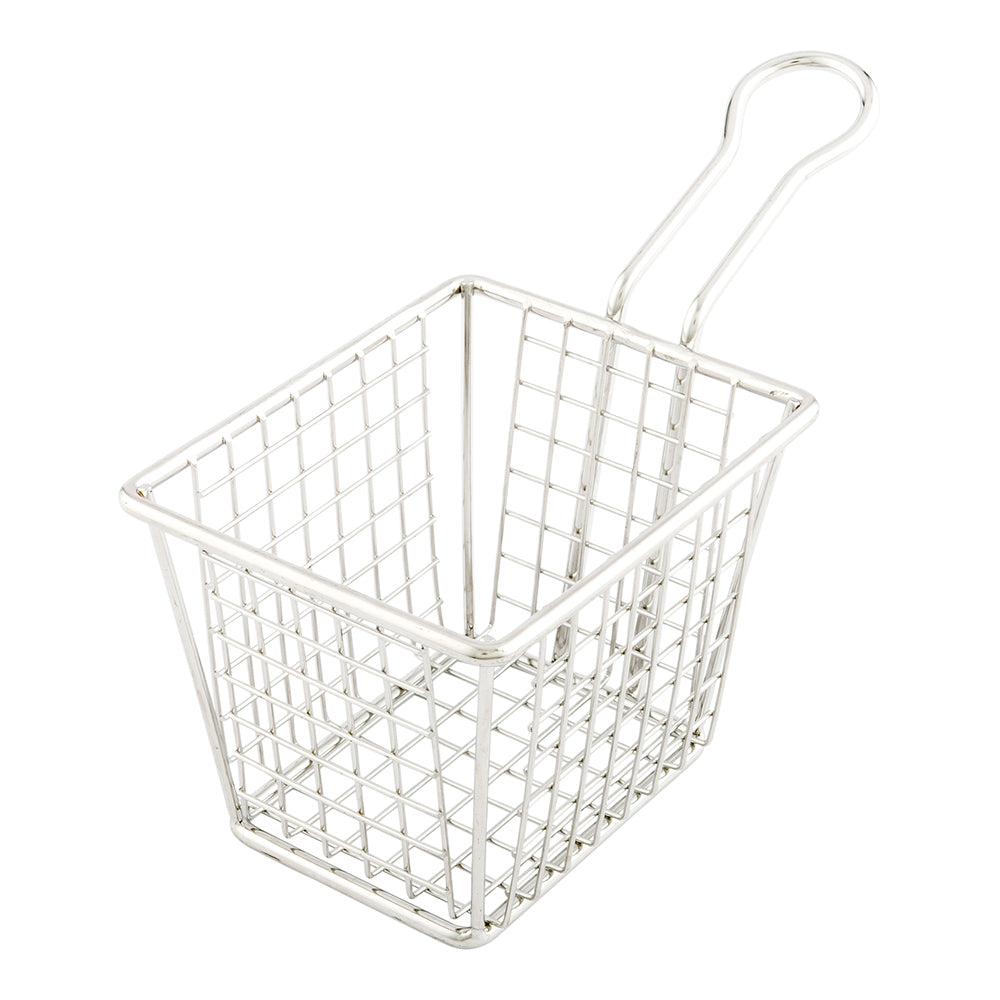 Met Lux Square Silver Stainless Steel Small Mini Fryer Basket - Waffle Grid - 6 1/2" x 3 1/4" x 4" - 1 count box