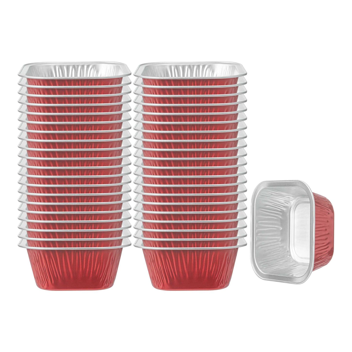 Pastry Tek 3 oz Square Red Aluminum Quadro Baking Cup - with Plastic Dome Lid - 3" x 3" x 1 1/4" - 100 count box