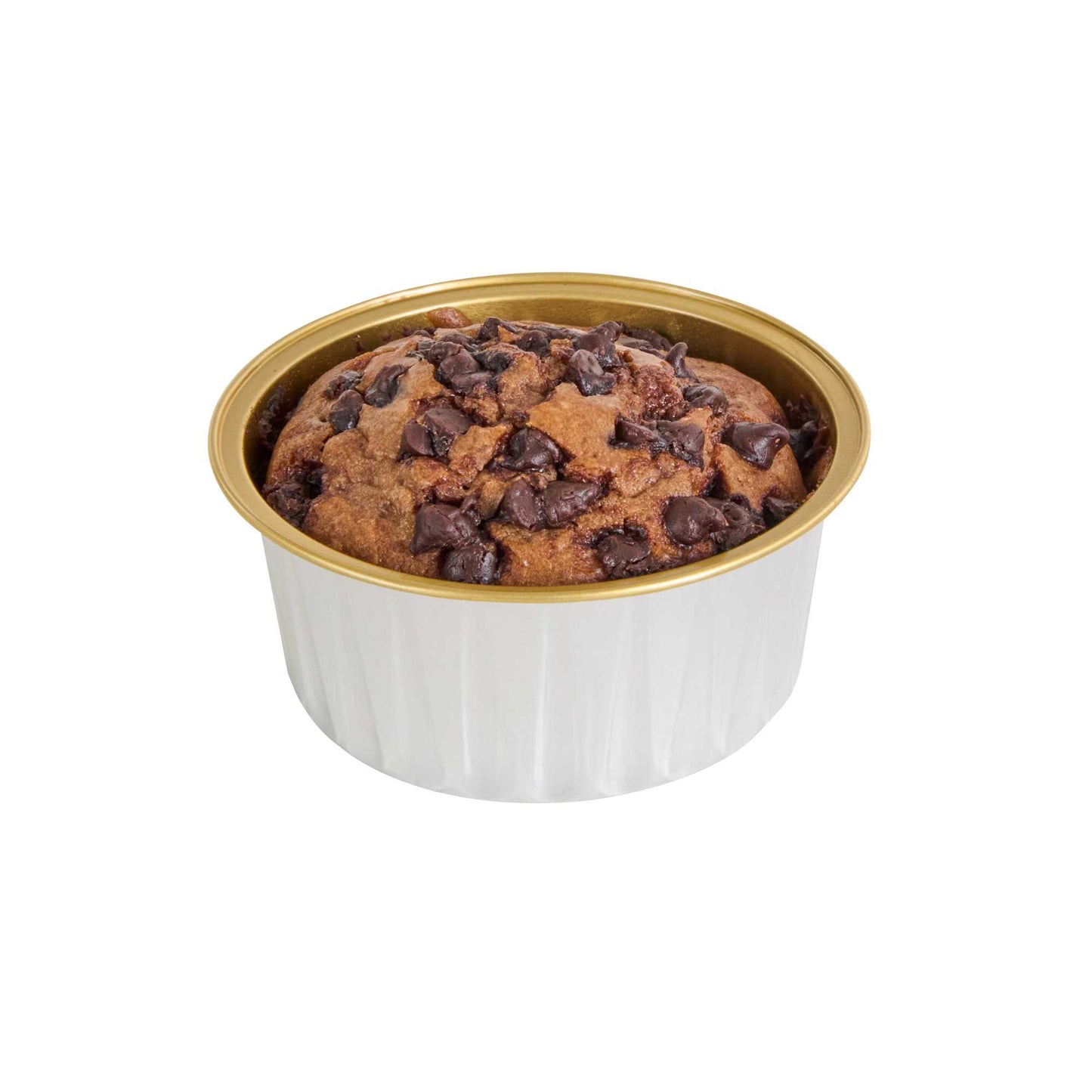Pastry Tek 4 oz Round Silver Aluminum Baking Cup - Inner Gold, with Plastic Dome Lid - 3 1/4" x 3 1/4" x 1 1/2" - 100 count box