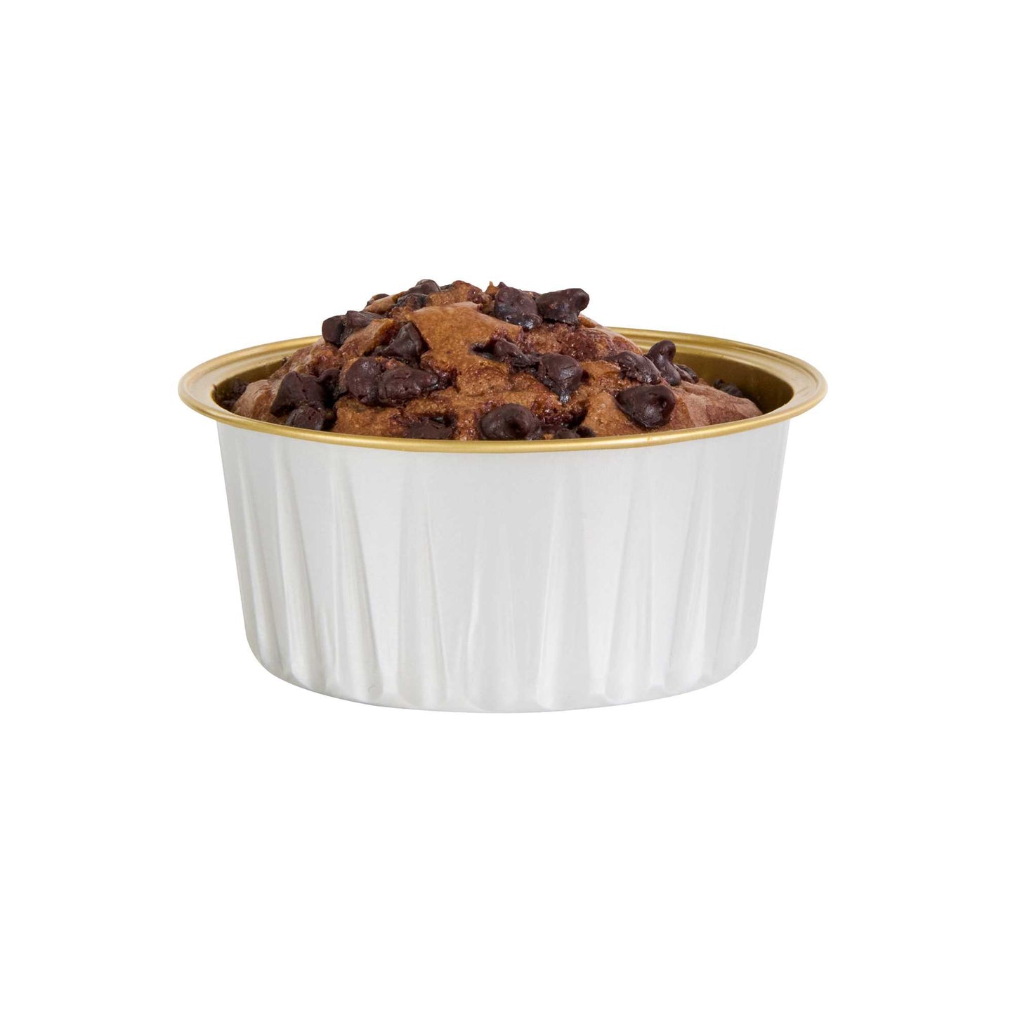 Pastry Tek 4 oz Round Silver Aluminum Baking Cup - Inner Gold, with Plastic Dome Lid - 3 1/4" x 3 1/4" x 1 1/2" - 100 count box