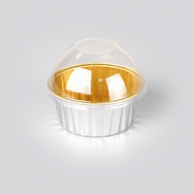 Pastry Tek 4 oz Round Silver Aluminum Baking Cup - Inner Gold, with Plastic Dome Lid - 3 1/4" x 3 1/4" x 1 1/2" - 100 count box