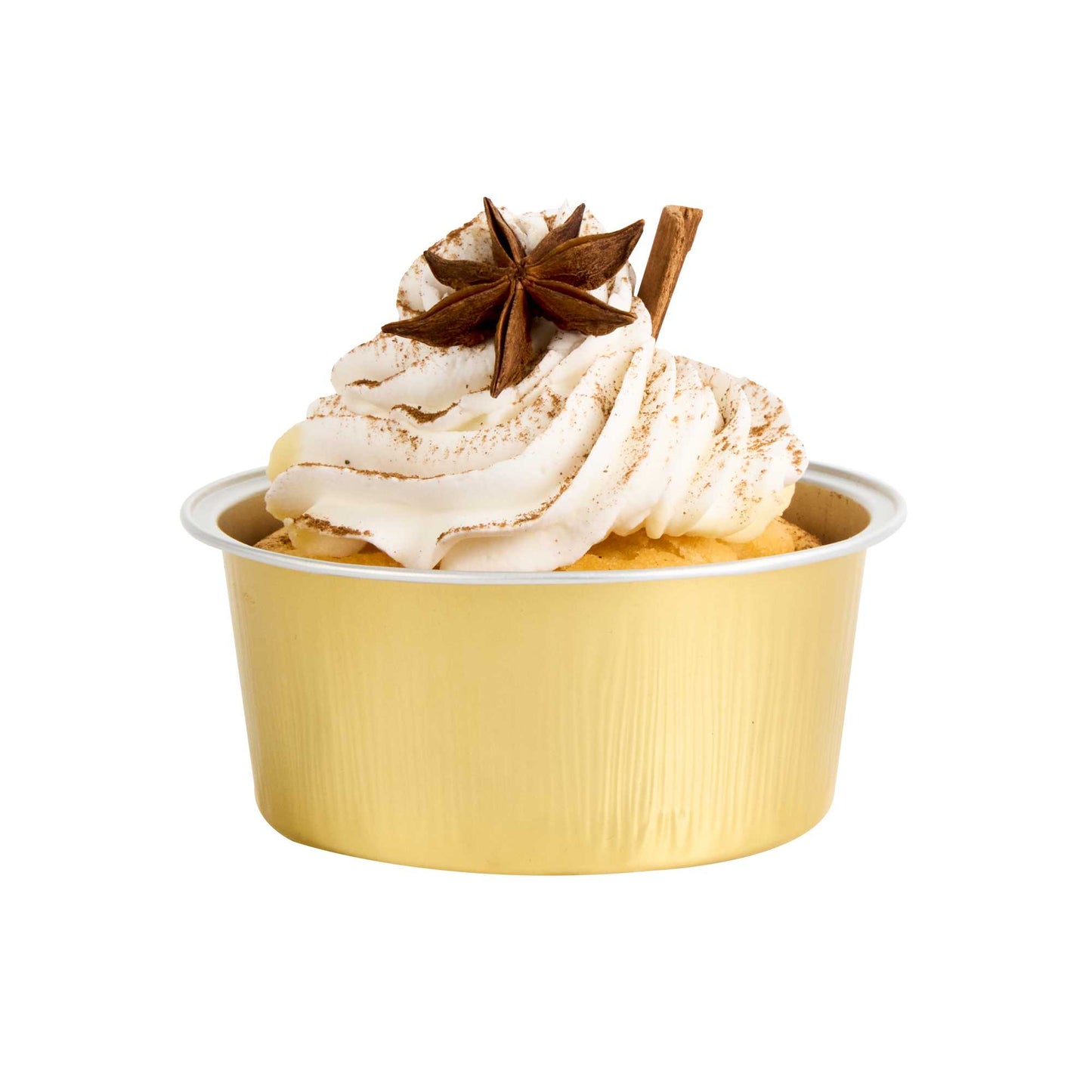 Pastry Tek 4 oz Round Gold Aluminum Baking Cup - with Plastic Dome Lid - 3 1/4" x 3 1/4" x 1 1/2" - 100 count box