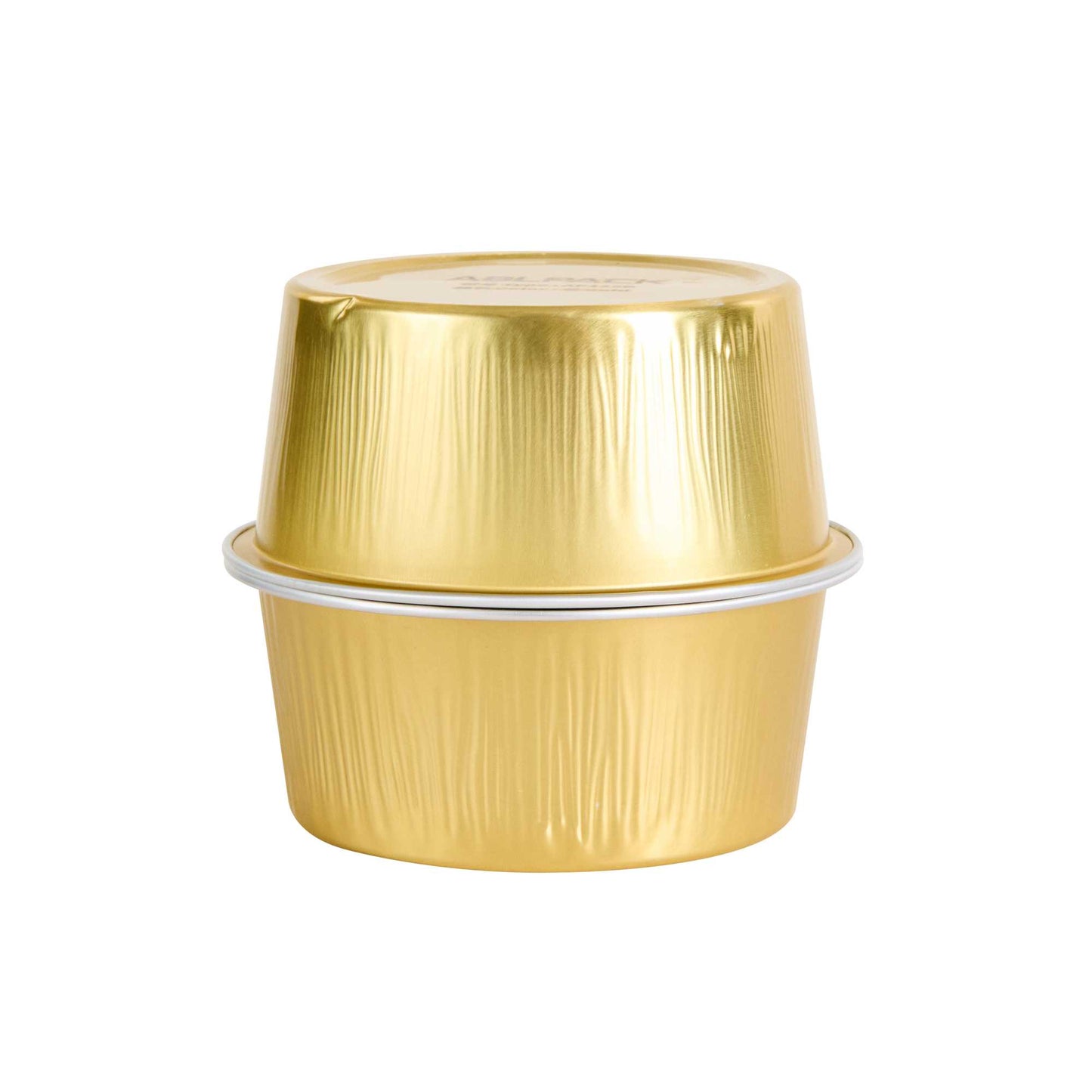 Pastry Tek 4 oz Round Gold Aluminum Baking Cup - with Plastic Dome Lid - 3 1/4" x 3 1/4" x 1 1/2" - 100 count box