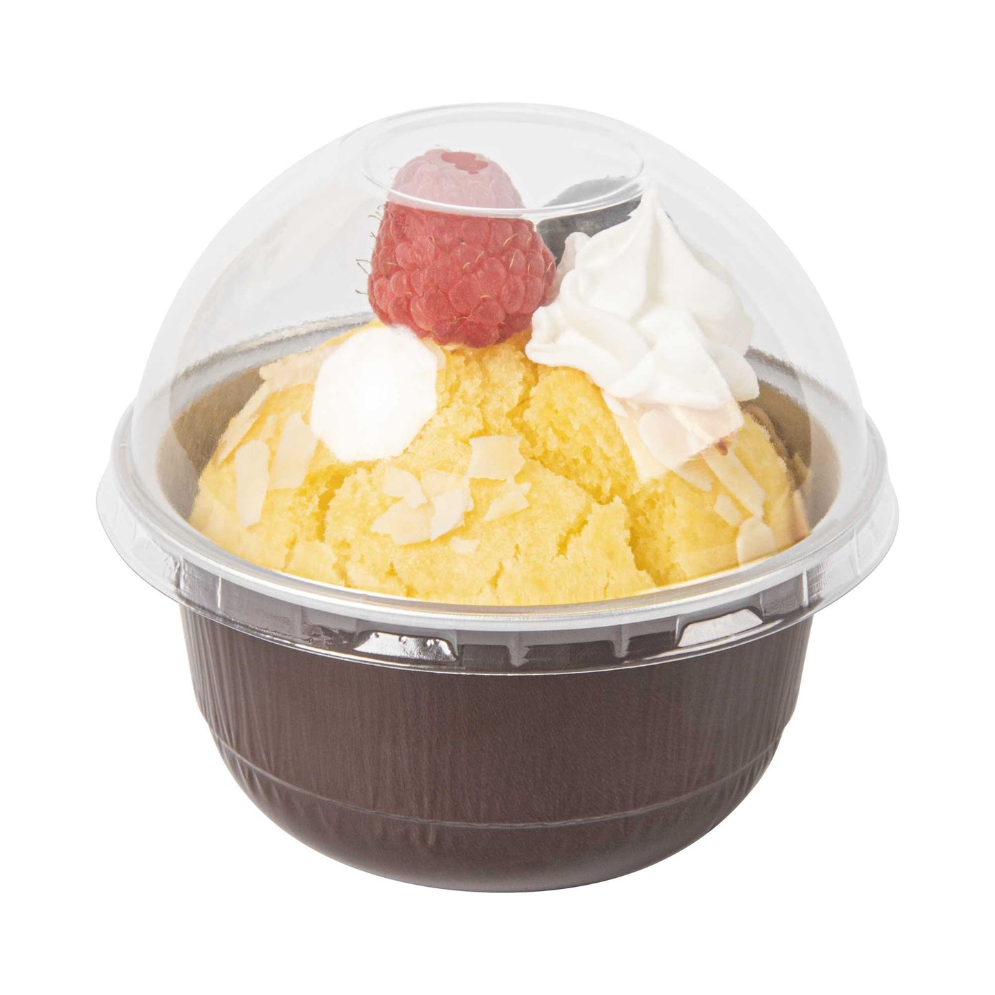 Pastry Tek 5 oz Round Coffee Aluminum Baking Cup - with Plastic Dome Lid - 3 1/4" x 3 1/4" x 1 3/4" - 100 count box