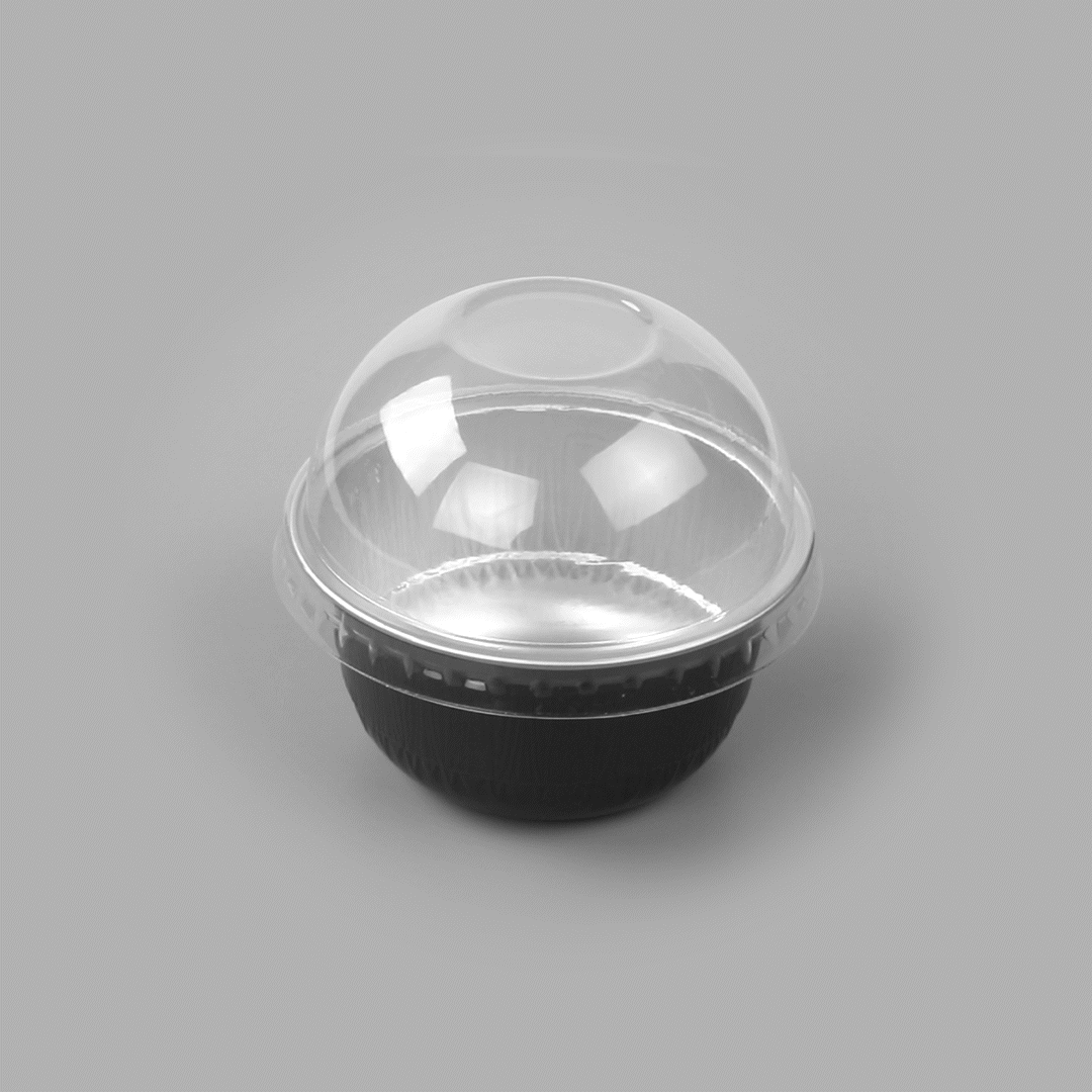 Pastry Tek 5 oz Round Coffee Aluminum Baking Cup - with Plastic Dome Lid - 3 1/4" x 3 1/4" x 1 3/4" - 100 count box