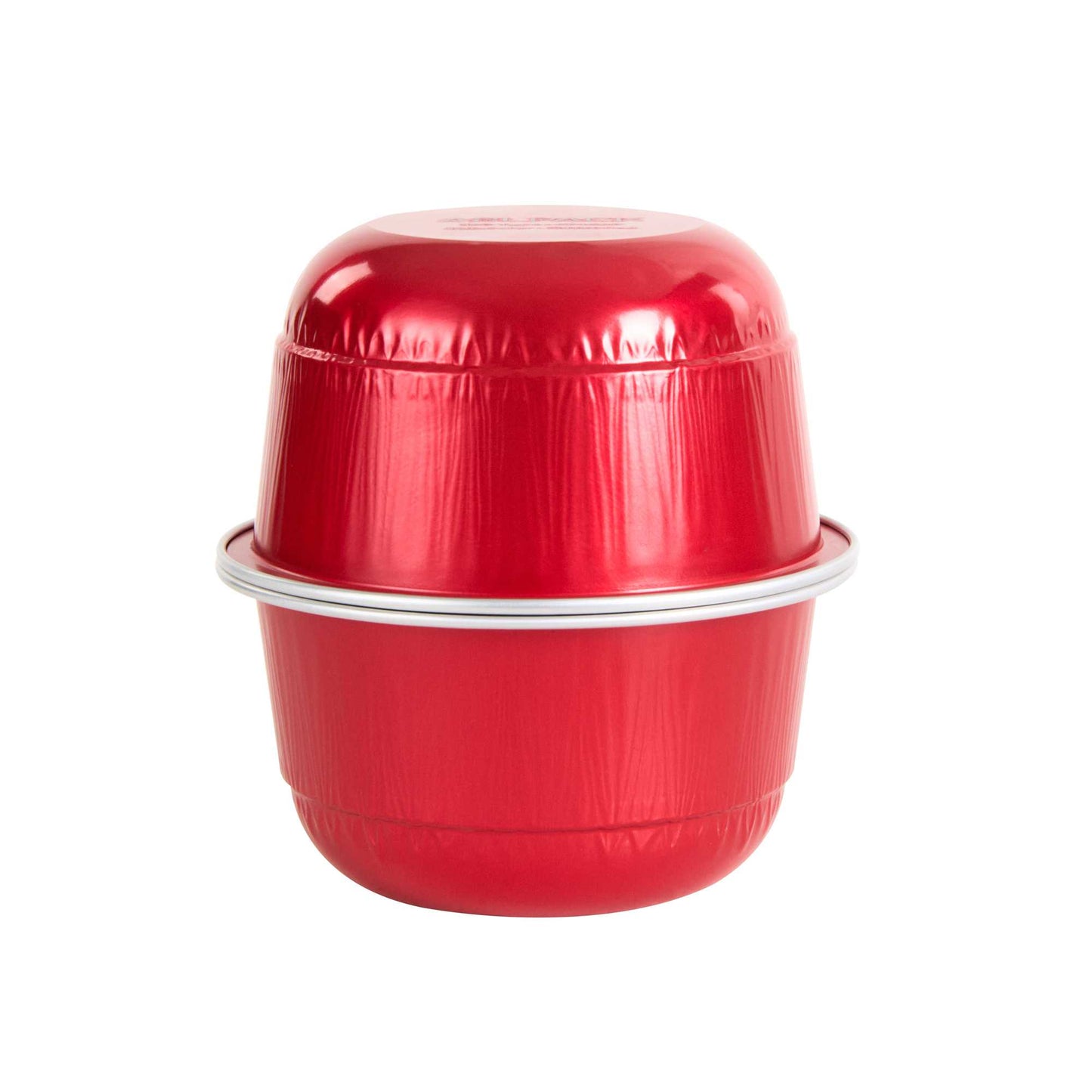 Pastry Tek 5 oz Round Red Aluminum Baking Cup - with Plastic Dome Lid - 3 1/4" x 3 1/4" x 1 3/4" - 100 count box