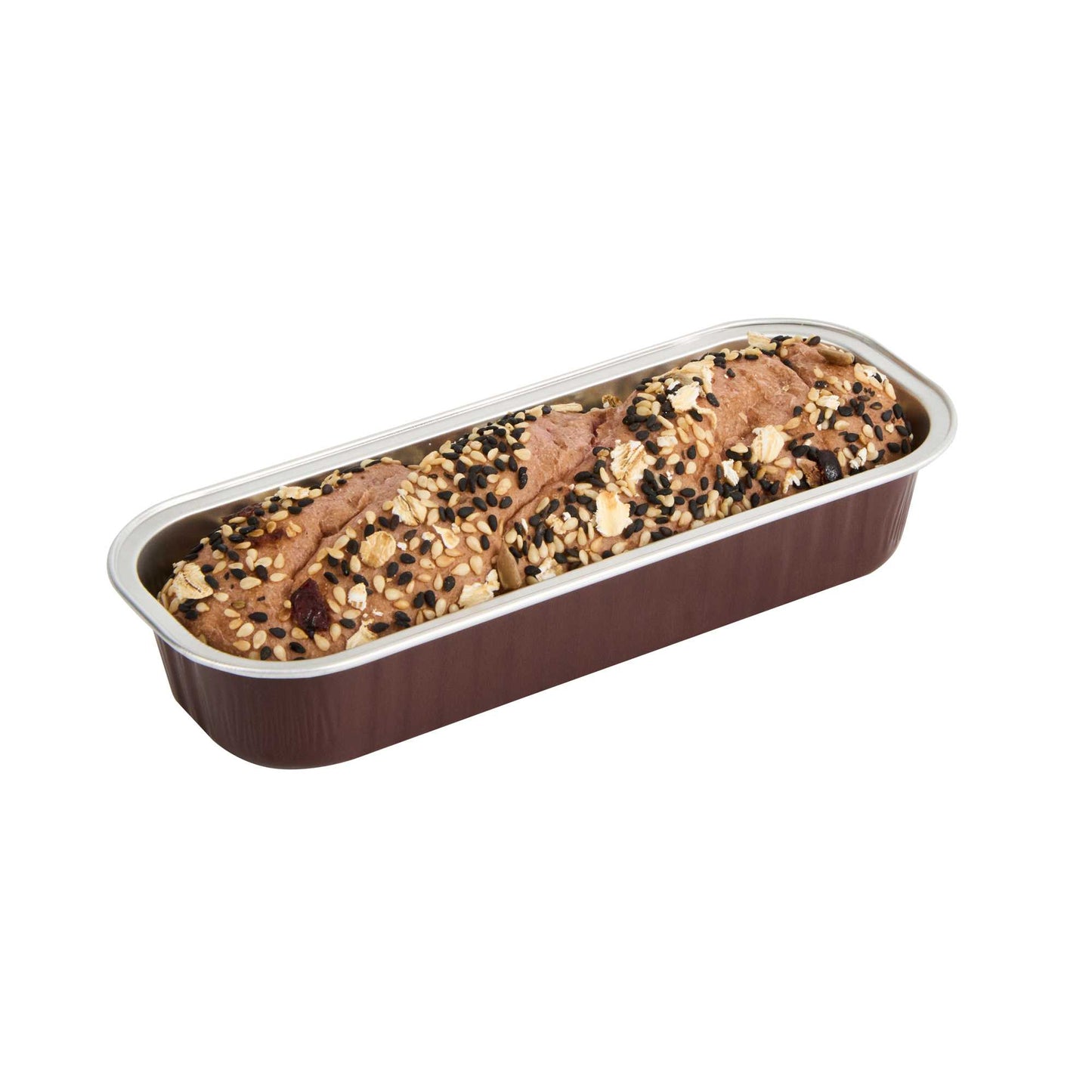 Pastry Tek 7 oz Rectangle Coffee Aluminum Baking Loaf Pan - with Plastic Dome Lid - 6 1/2" x 2 1/2" x 1 1/4" - 100 count box