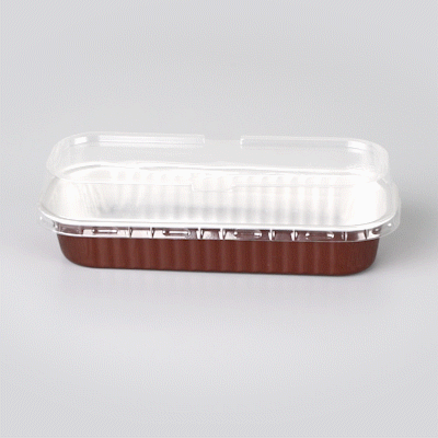 Pastry Tek 7 oz Rectangle Coffee Aluminum Baking Loaf Pan - with Plastic Dome Lid - 6 1/2" x 2 1/2" x 1 1/4" - 100 count box