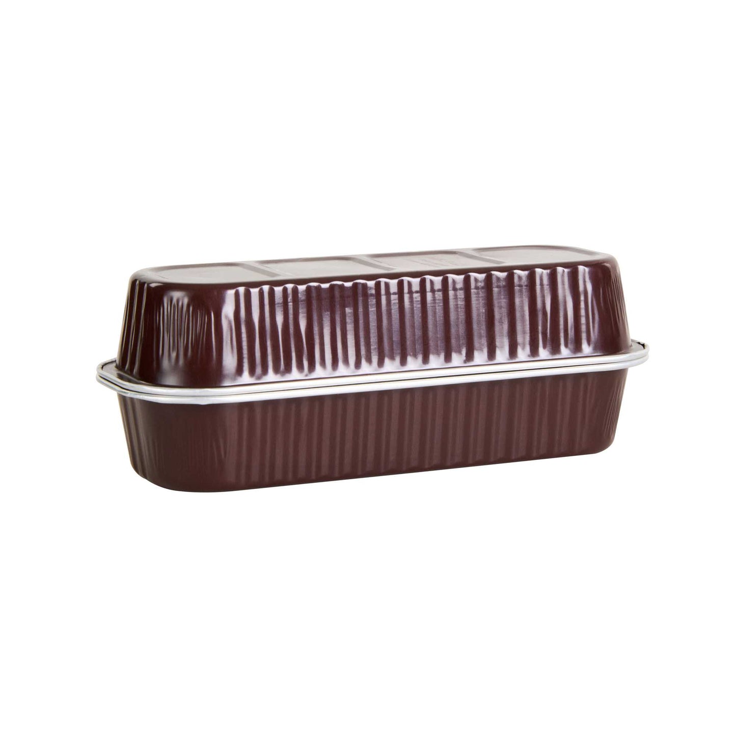 Pastry Tek 7 oz Rectangle Coffee Aluminum Baking Loaf Pan - with Plastic Dome Lid - 6 1/2" x 2 1/2" x 1 1/4" - 100 count box