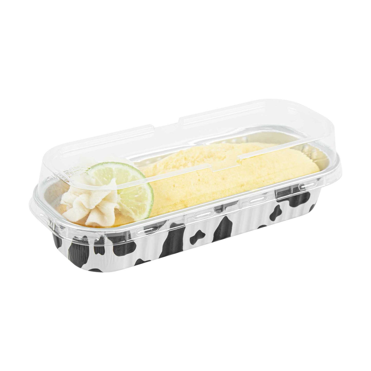 7 oz Rectangle Cow Lines Aluminum Baking Loaf Pan - with Plastic Dome Lid - 6 1/2" x 2 1/2" x 1 1/4" - 100 count box