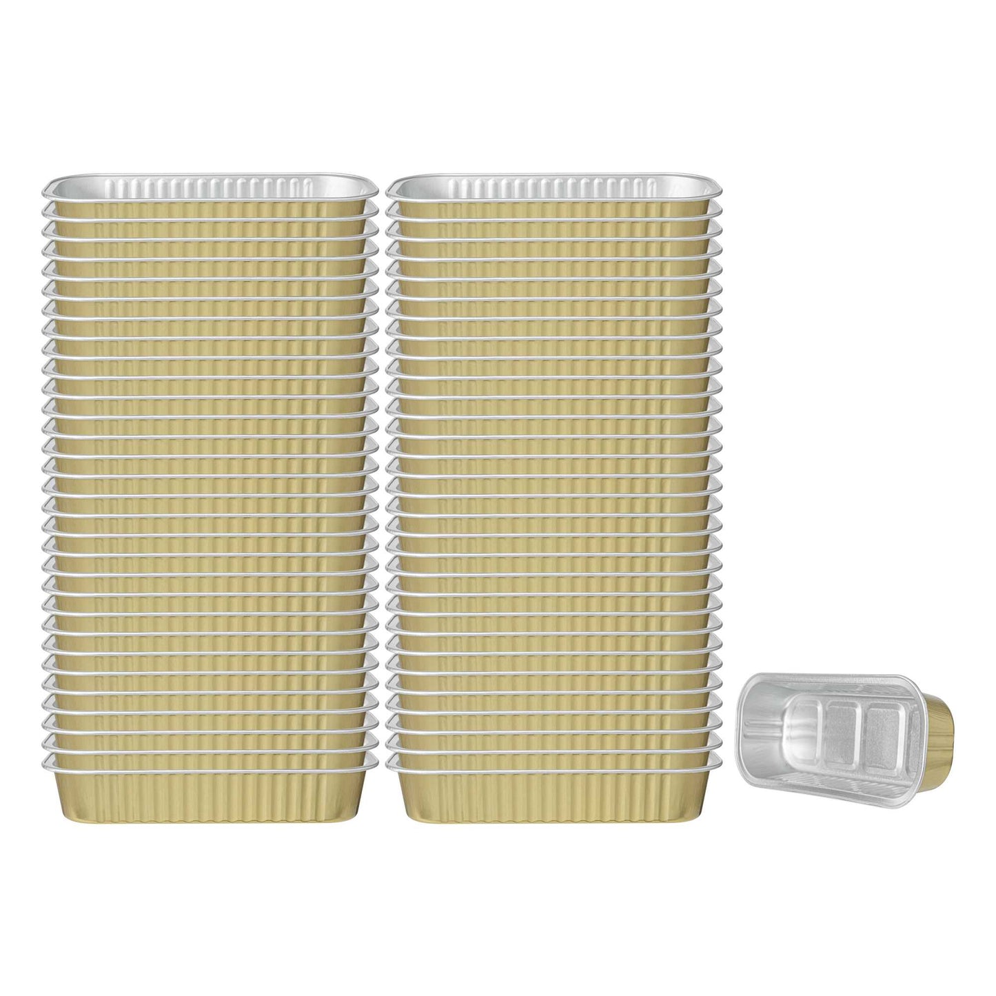 7 oz Rectangle Gold Aluminum Baking Loaf Pan - with Plastic Dome Lid - 6 1/2" x 2 1/2" x 1 1/4" - 100 count box