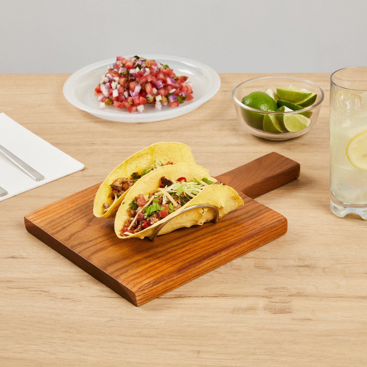 Met Lux Rectangle Silver Stainless Steel Duo Taco Rack Stand - 2 Tacos - 4 1/4" x 3 1/4" x 1 1/2" - 1 count box