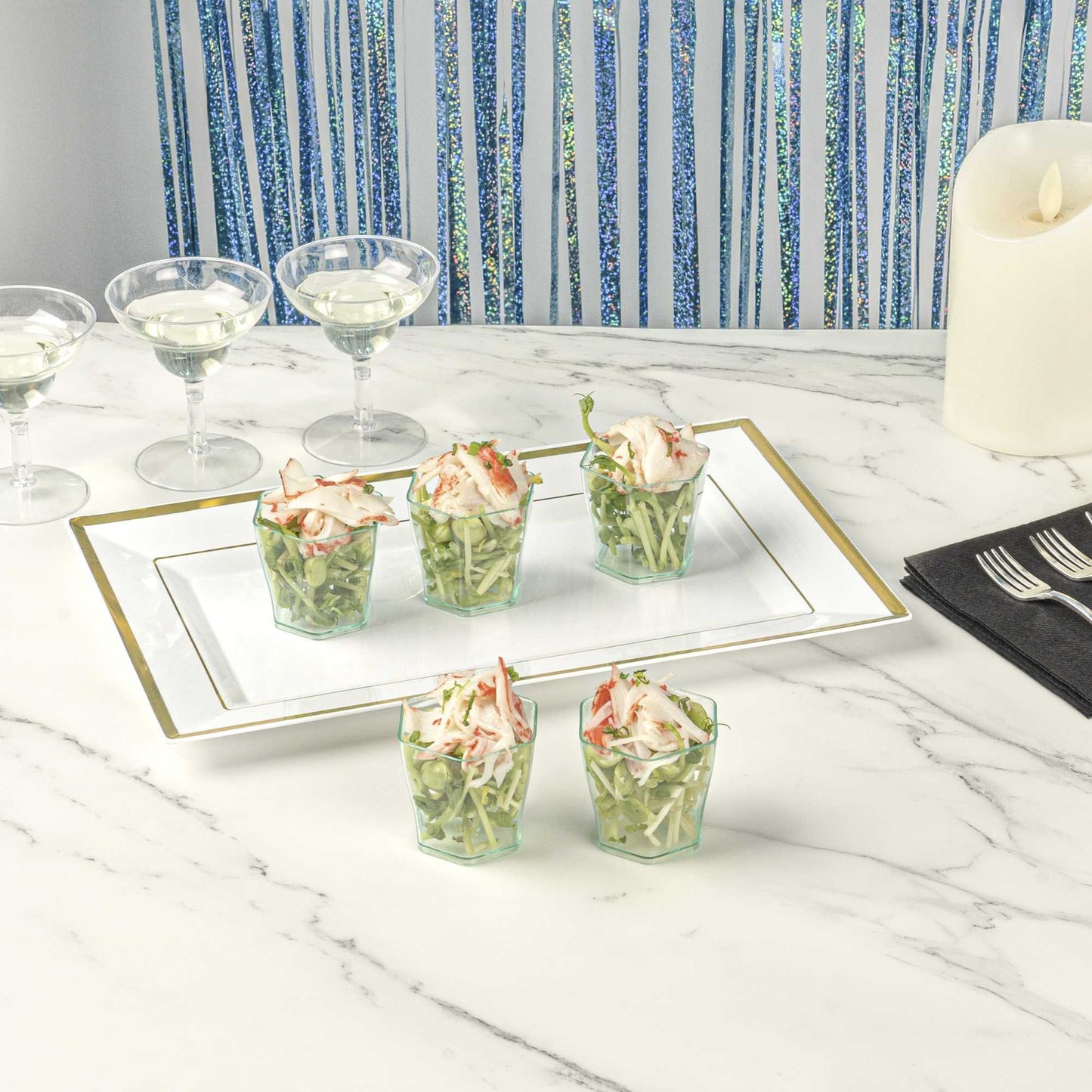 Mini Serve 2 oz Hexagon Seagreen Plastic Glass - 1 3/4" x 1 3/4" x 1 3/4" - 100 count box