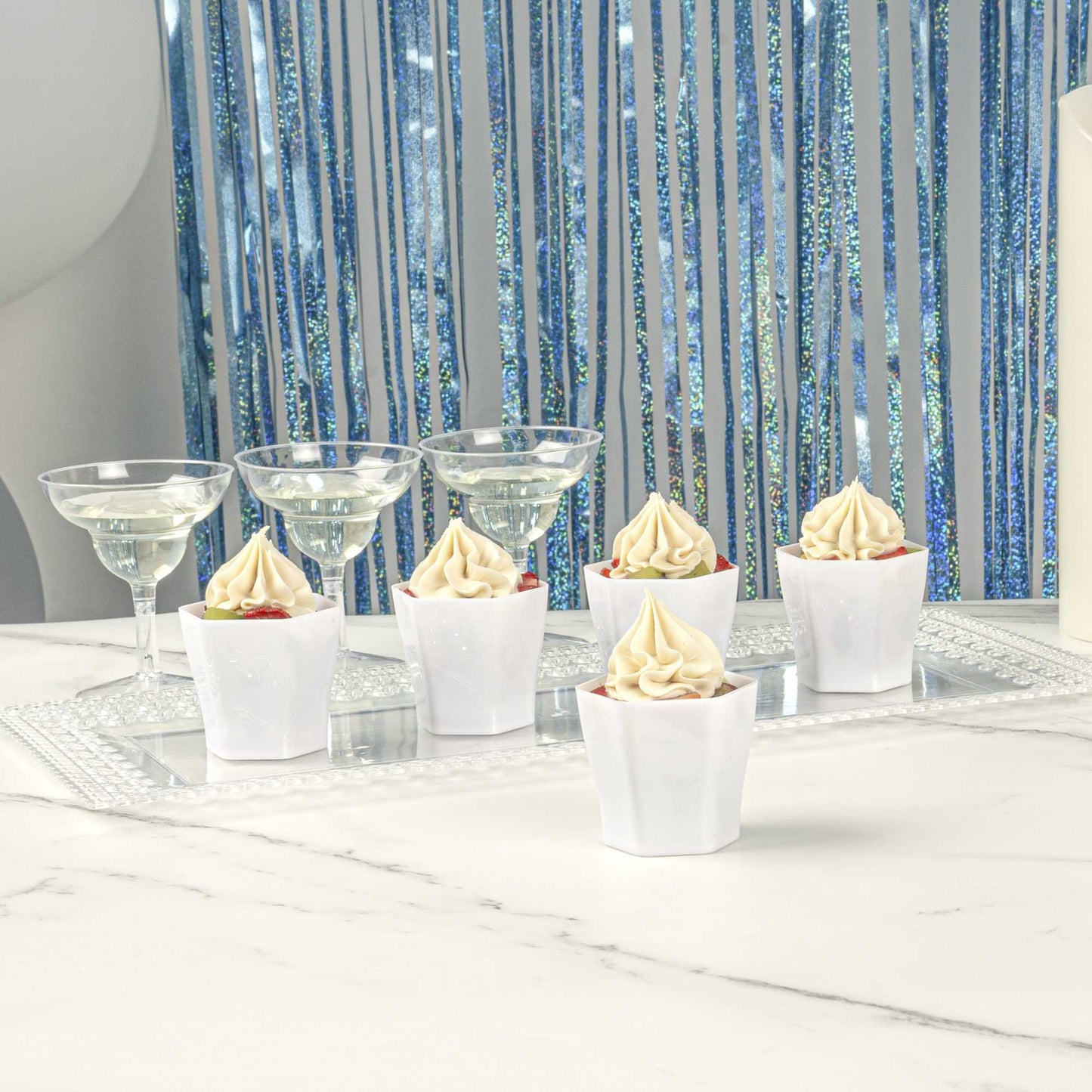Mini Serve 2 oz Hexagon White Plastic Glass - 1 3/4" x 1 3/4" x 1 3/4" - 100 count box