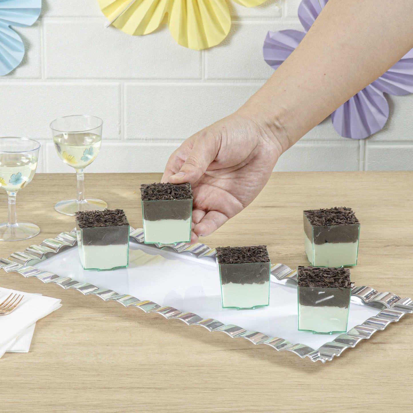 Mini Serve 3 oz Square Seagreen Plastic Quadrato Cup - 1 3/4" x 1 1/2" x 1 3/4" - 100 count box