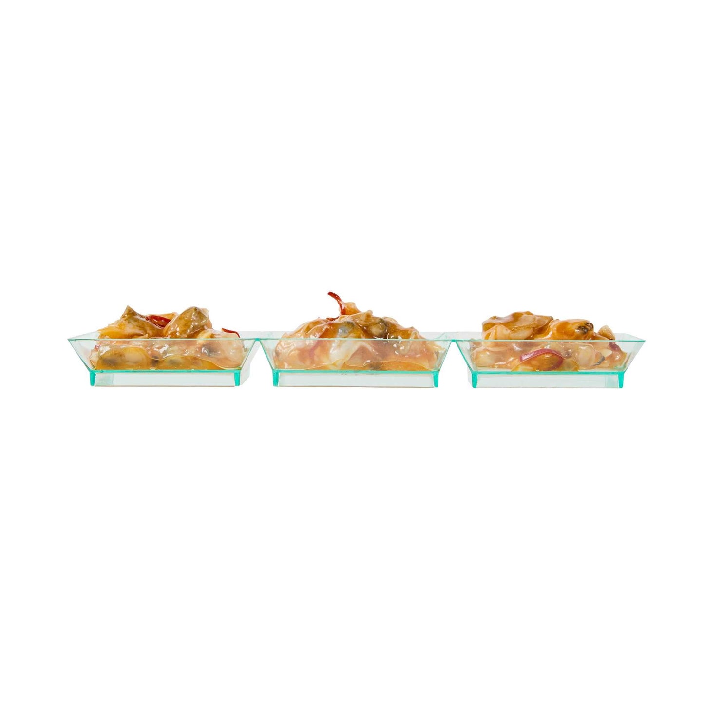Mini Serve Rectangle Seagreen Plastic Terzetto Mini Plate - 3 Compartments - 7 1/2" x 2 1/2" x 1/2" - 100 count box