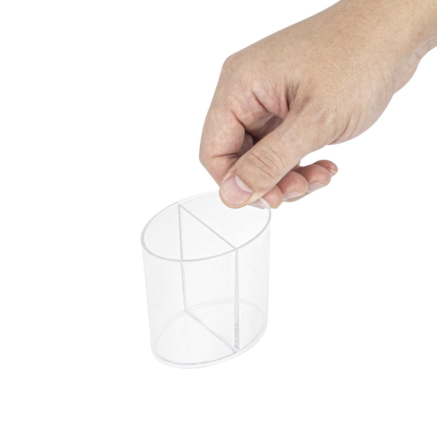 Mini Serve 4 oz Oval Clear Plastic Duet Tasting Cup - 2 Compartments - 2 1/2" x 1 3/4" x 2 1/2" - 100 count box