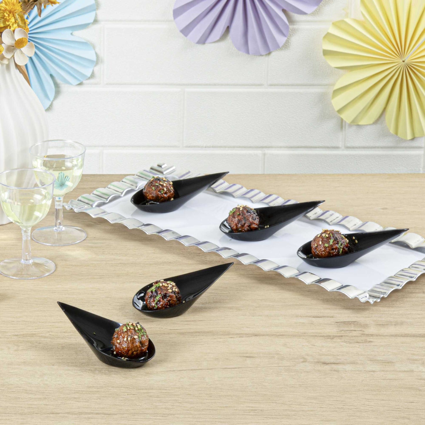 Mini Serve Teardrop Black Plastic Spoon - 4" x 2" x 1/2" - 100 count box