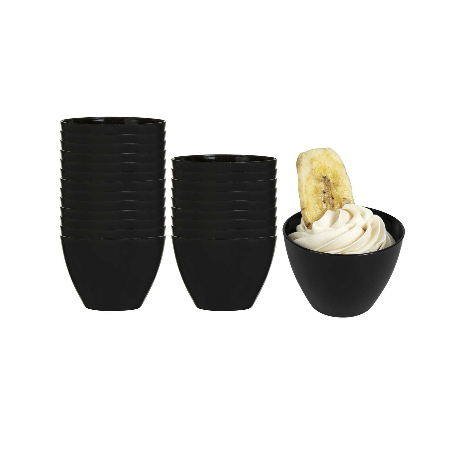 Mini Serve 2 oz Round Black Plastic Mini Tasting Bowl - 2" x 2" x 1 1/2" - 100 count box