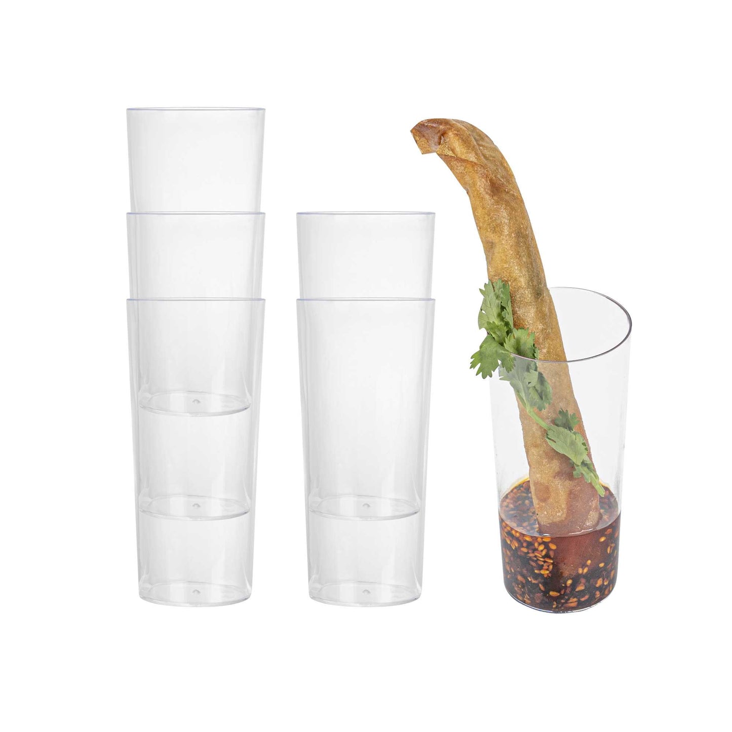 Bev Tek 5 oz Round Clear Plastic Cannello Cocktail Glass - 1 3/4" x 1 3/4" x 4" - 100 count box
