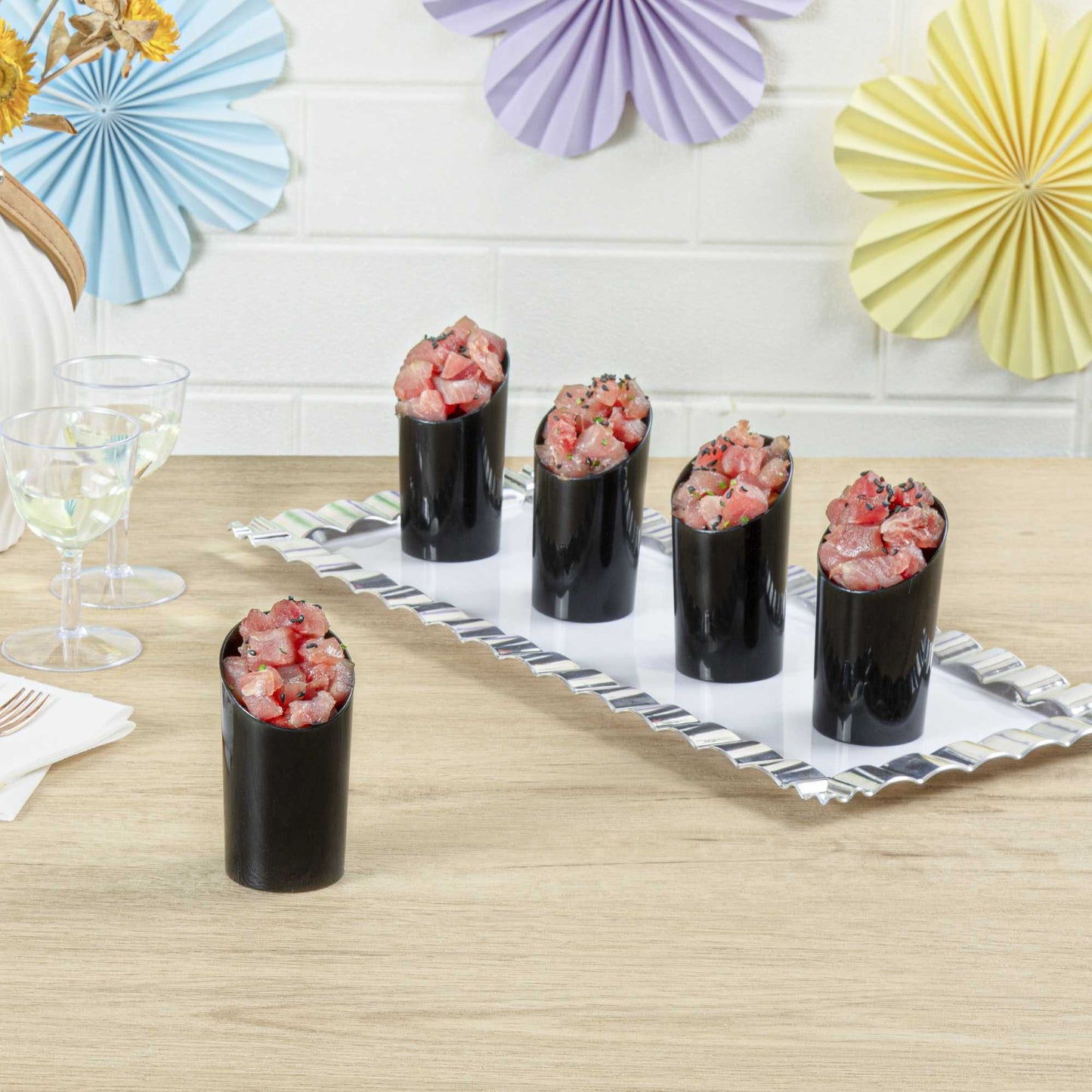 Mini Serve 3 oz Round Incline Shot Glass - Black, Plastic - 2" x 2" x 3 1/4" - 100 count box