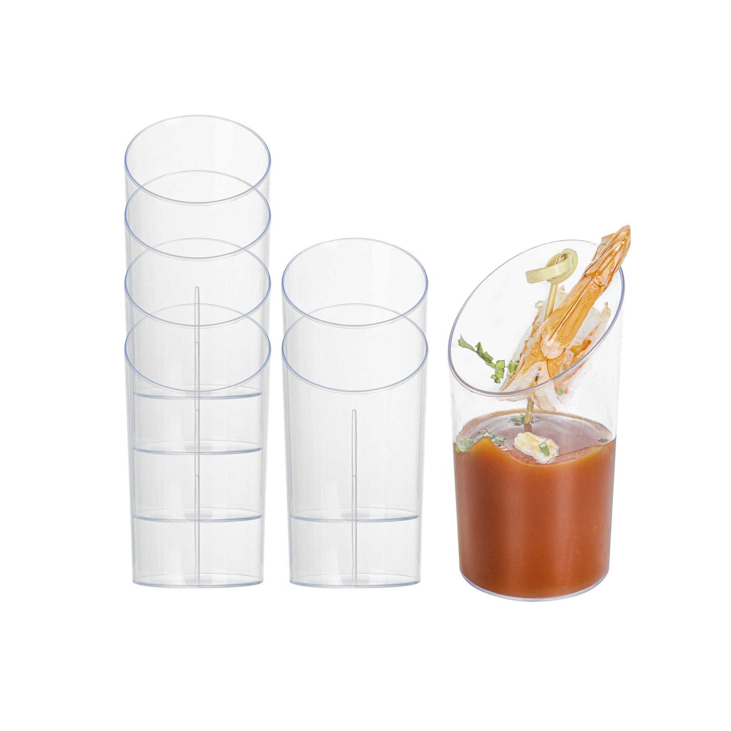 Mini Serve 3 oz Round Clear Plastic Incline Shot Glass - 2" x 2" x 3 1/4" - 100 count box