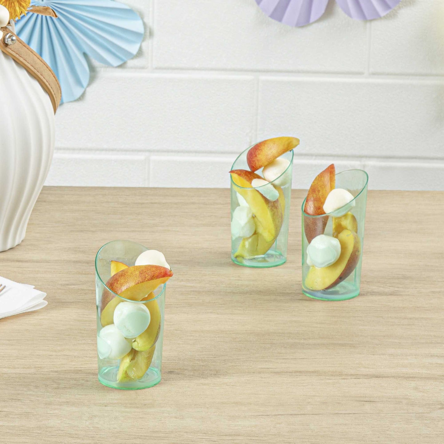 Mini Serve 3 oz Round Seagreen Plastic Incline Shot Glass - 2" x 2" x 3 1/4" - 100 count box