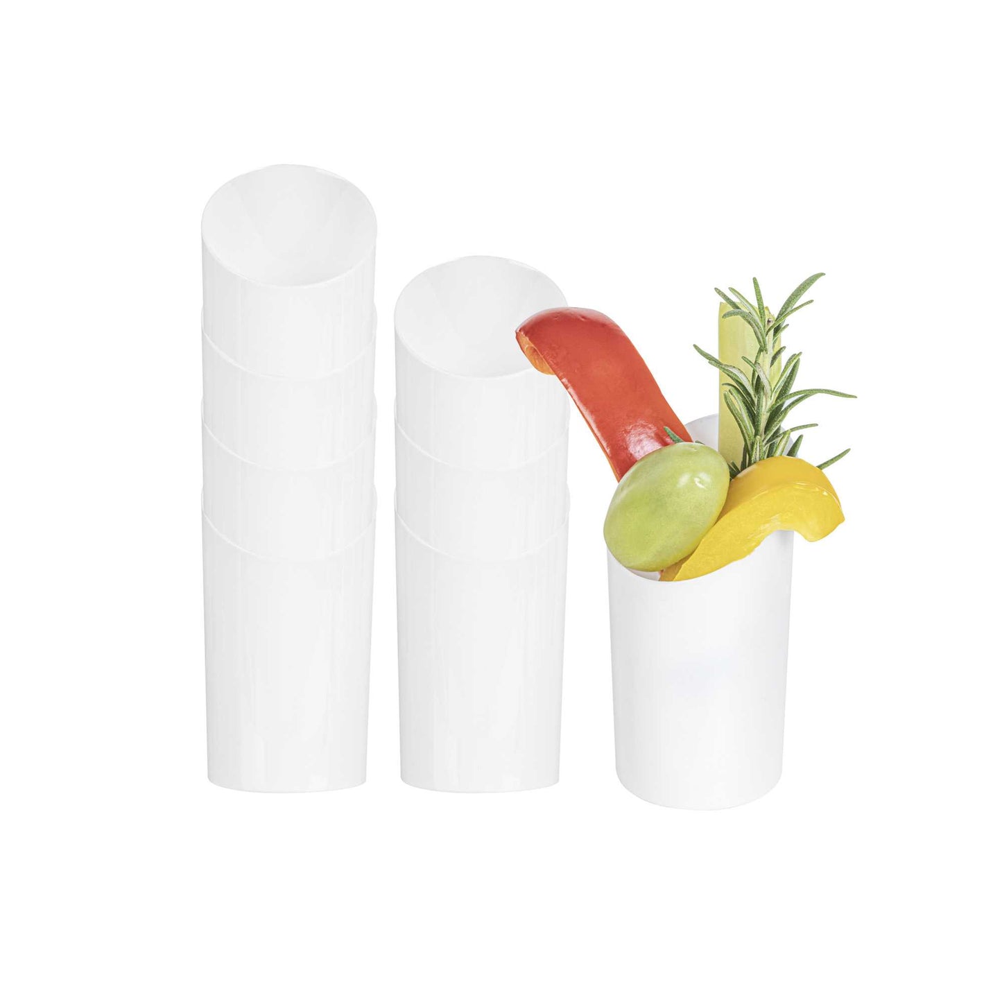 Mini Serve 3 oz Round White Plastic Incline Shot Glass - 2" x 2" x 3 1/4" - 100 count box