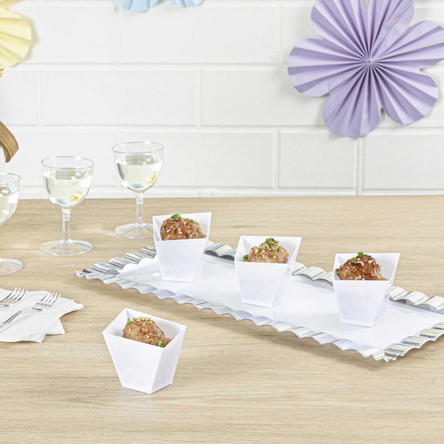 Mini Serve 2 oz Square White Plastic Girata Dessert Dish - 2" x 2" x 1 3/4" - 100 count box
