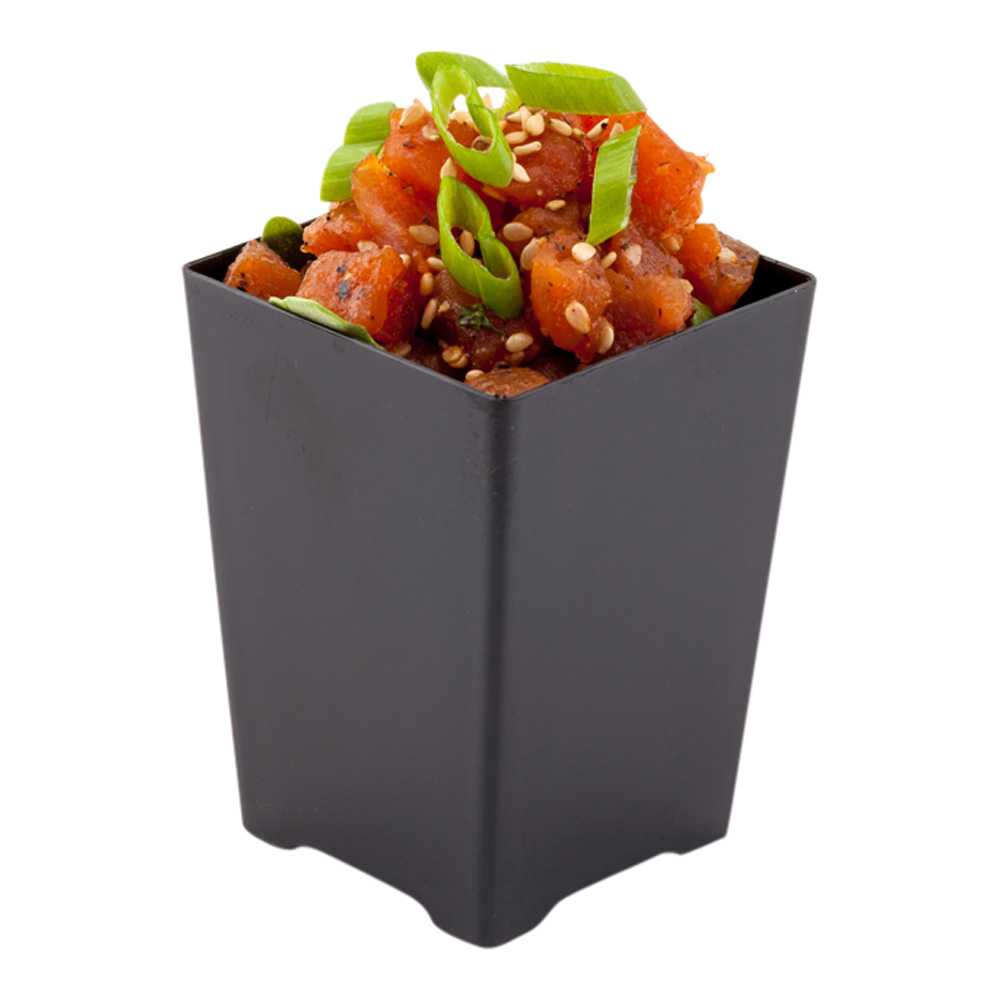Mini Serve 4 oz Square Black Plastic Tall Quadrato Cup - 2" x 2 3/4" x 2" - 100 count box