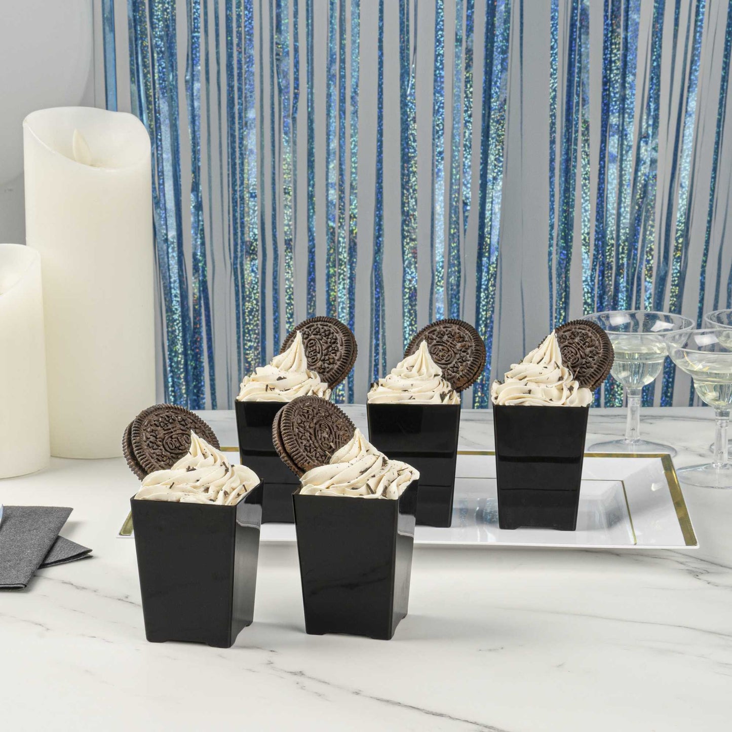 Mini Serve 4 oz Square Black Plastic Tall Quadrato Cup - 2" x 2 3/4" x 2" - 100 count box