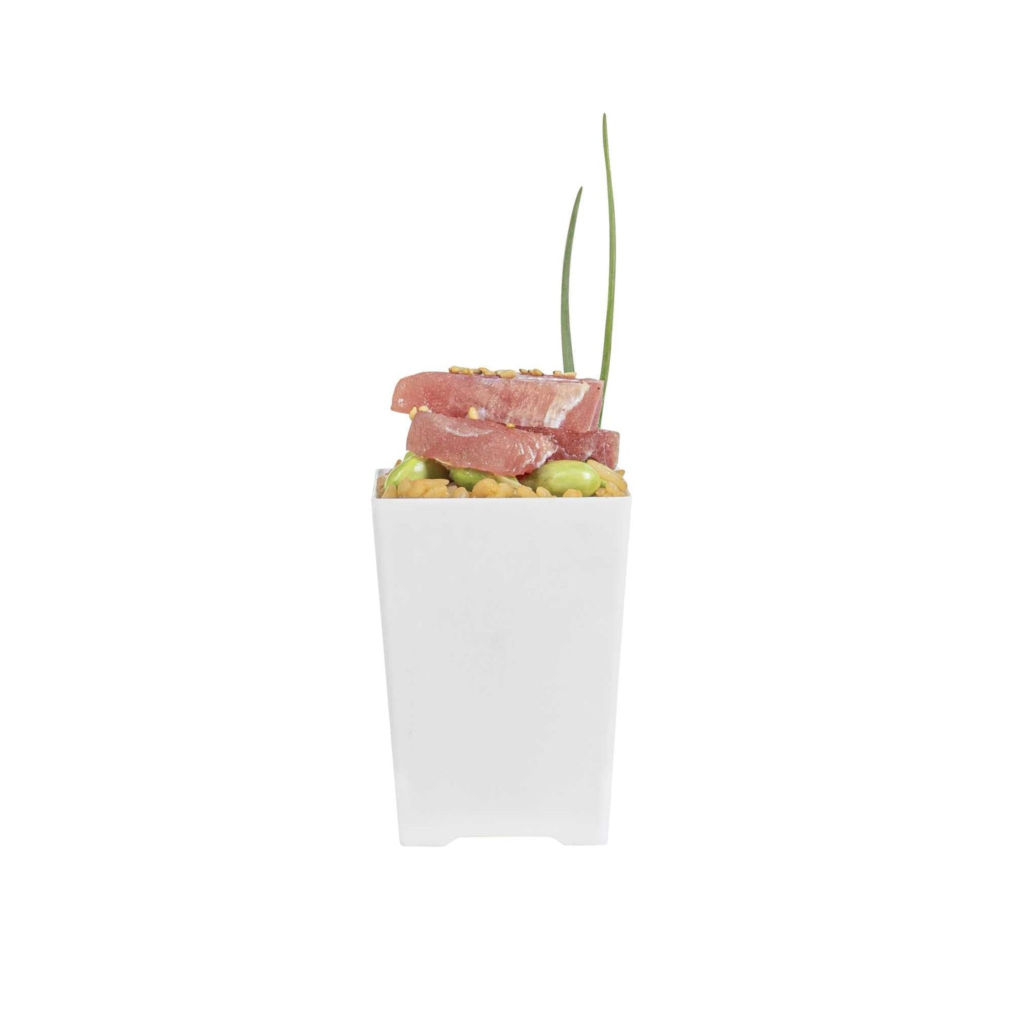 Mini Serve 4 oz Square White Plastic Tall Quadrato Cup - 2" x 2 3/4" x 2" - 100 count box