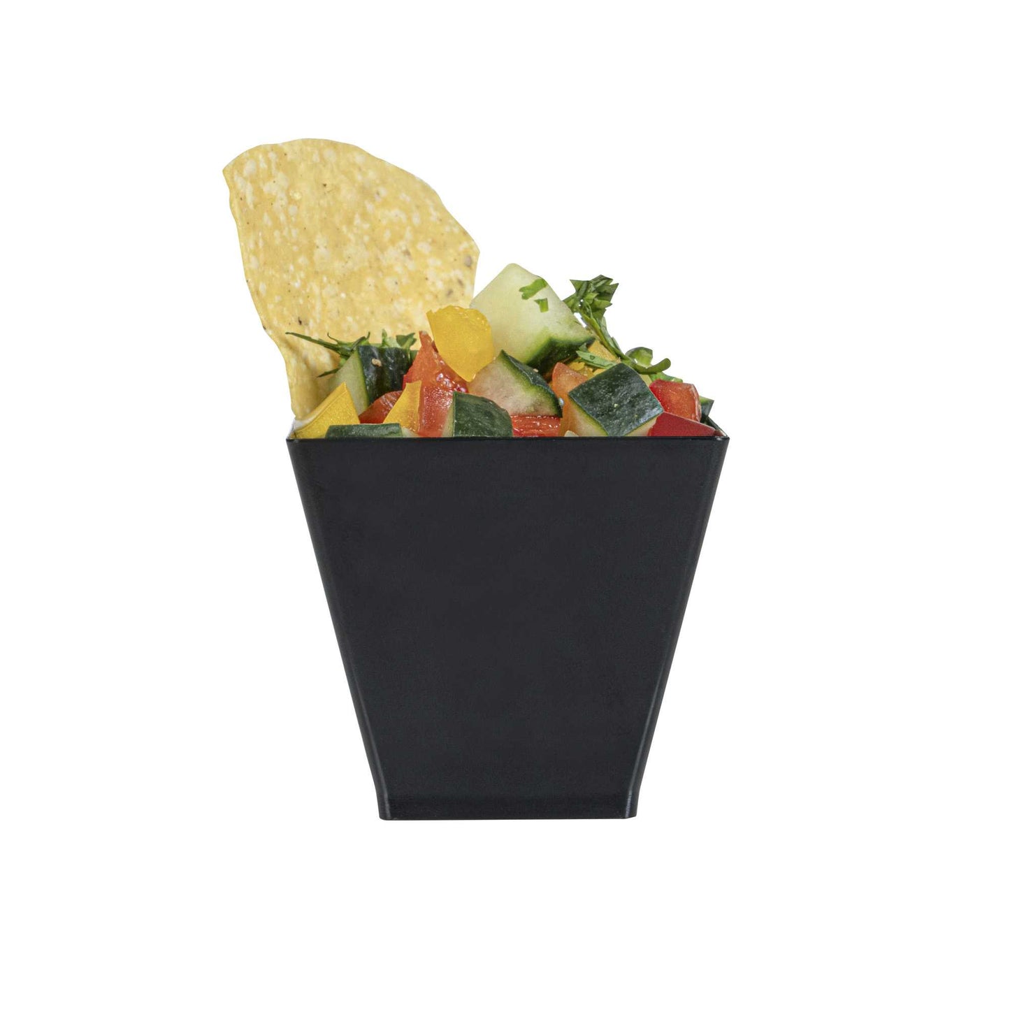 Mini Serve 2 oz Square Black Plastic Mini Kova Cup - 2" x 2" x 1 3/4" - 100 count box